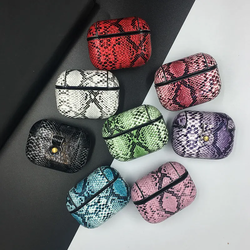 Змеиной кожи наушники из искусственной чехол для Apple Airpods Pro крышка Bluetooth