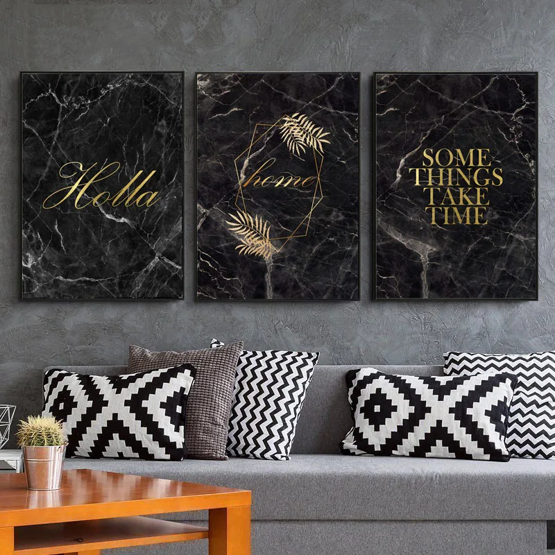Черный мрамор текстура плакаты и принты абстрактный растительный Лист настенная