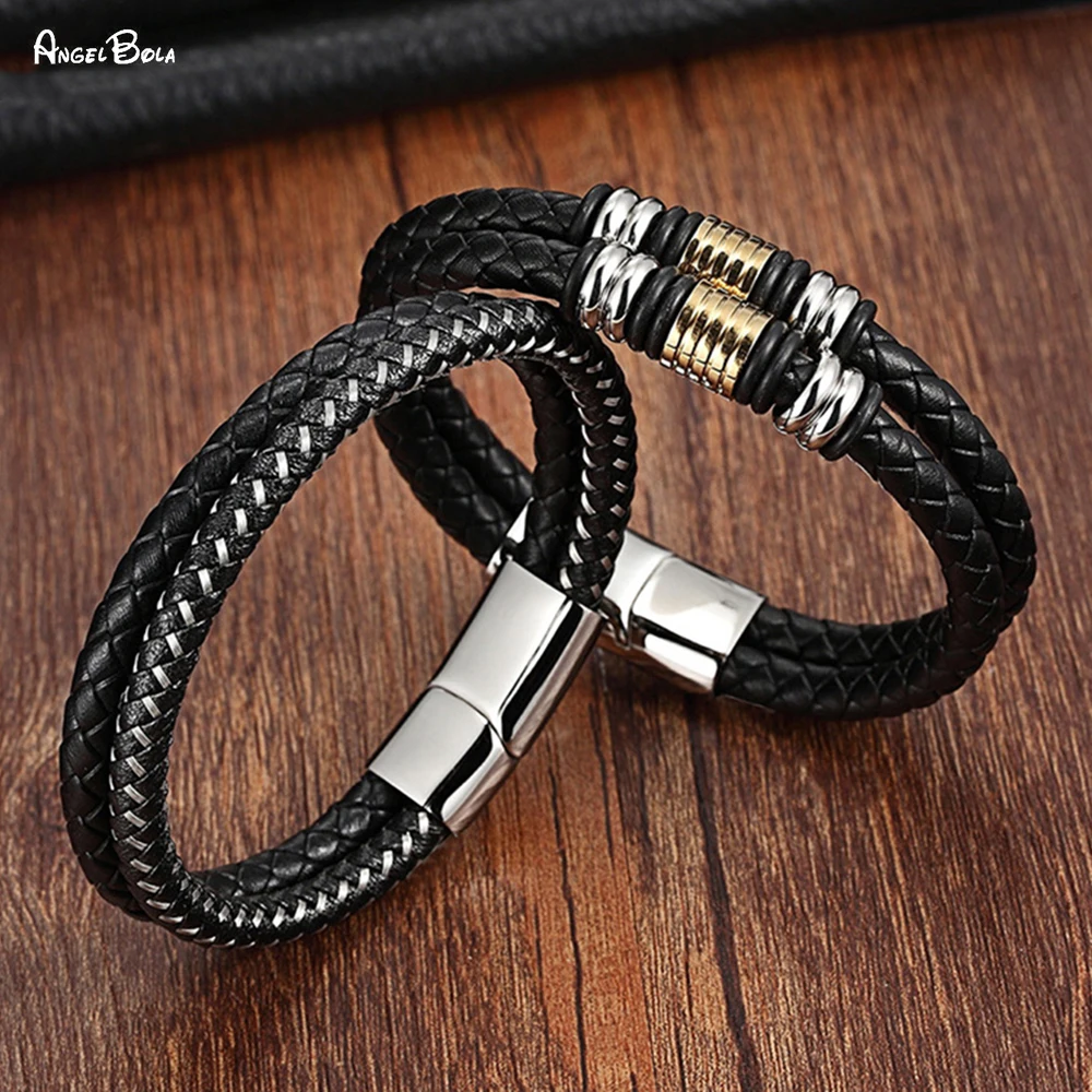 

Мужской браслет Будды простой браслет из нержавеющей стали против усталости Плетеный кожаный шнур аксессуары браслет с двойной магнитной застежкой