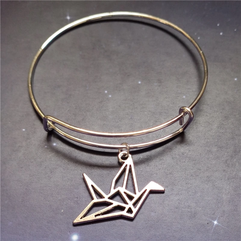 

Origami Bird Bangle, Silver Color Crane Bangle, Luck Charm Bangle, Paper Bird Jewelry, Origami Crane Gift, Bird Bracelet