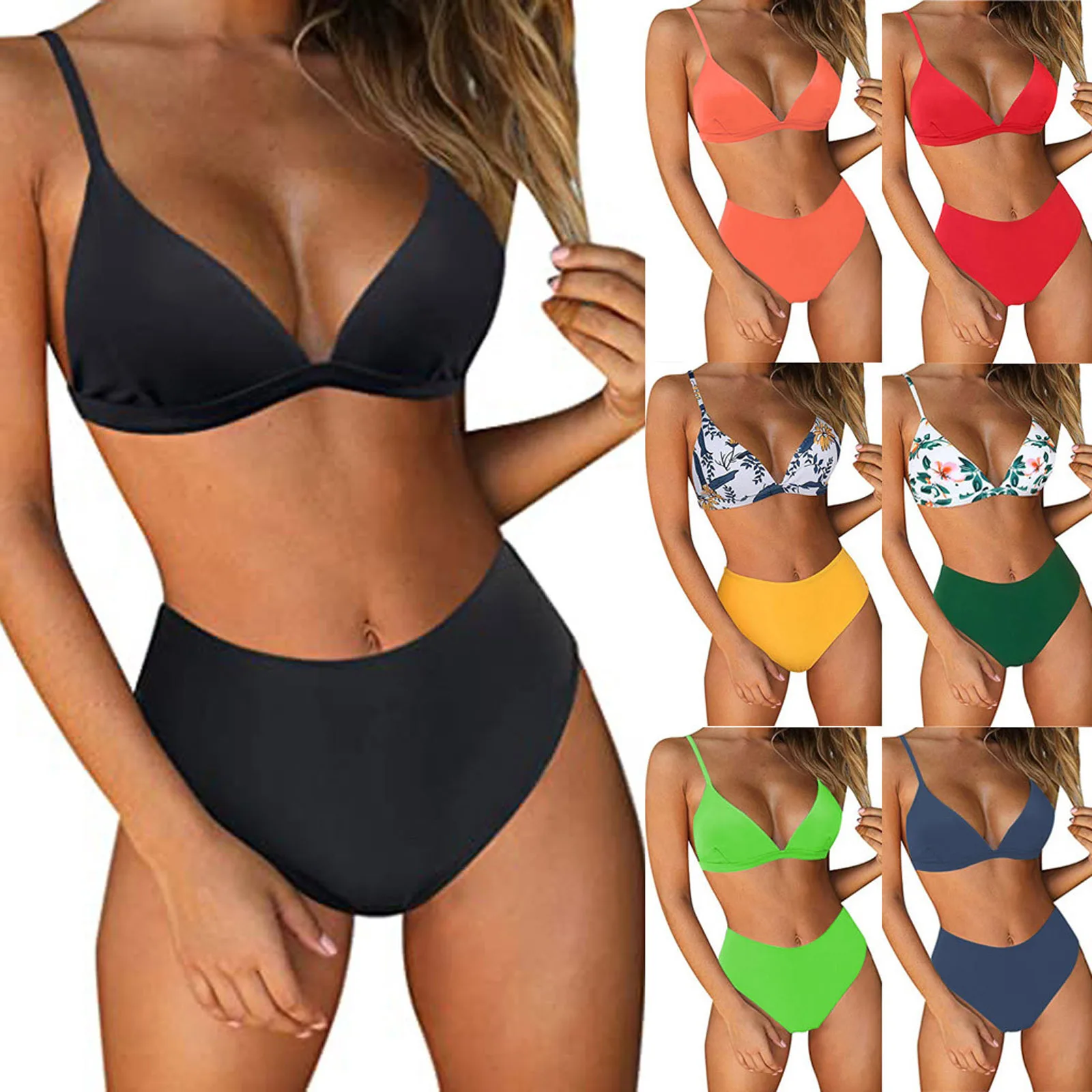 

2021 New Bikini Swimsuit Women's Solid Color Printed Suspender Strapless Sexy Bikini Beachwear Wholesale Drop Shipping