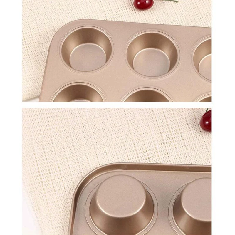 

2Pcs Baking Mould Gold Large 12-Hole Non-Stick Cup Iron Baking Pan Cake Mould Cookies Bakeware for Oven Baking