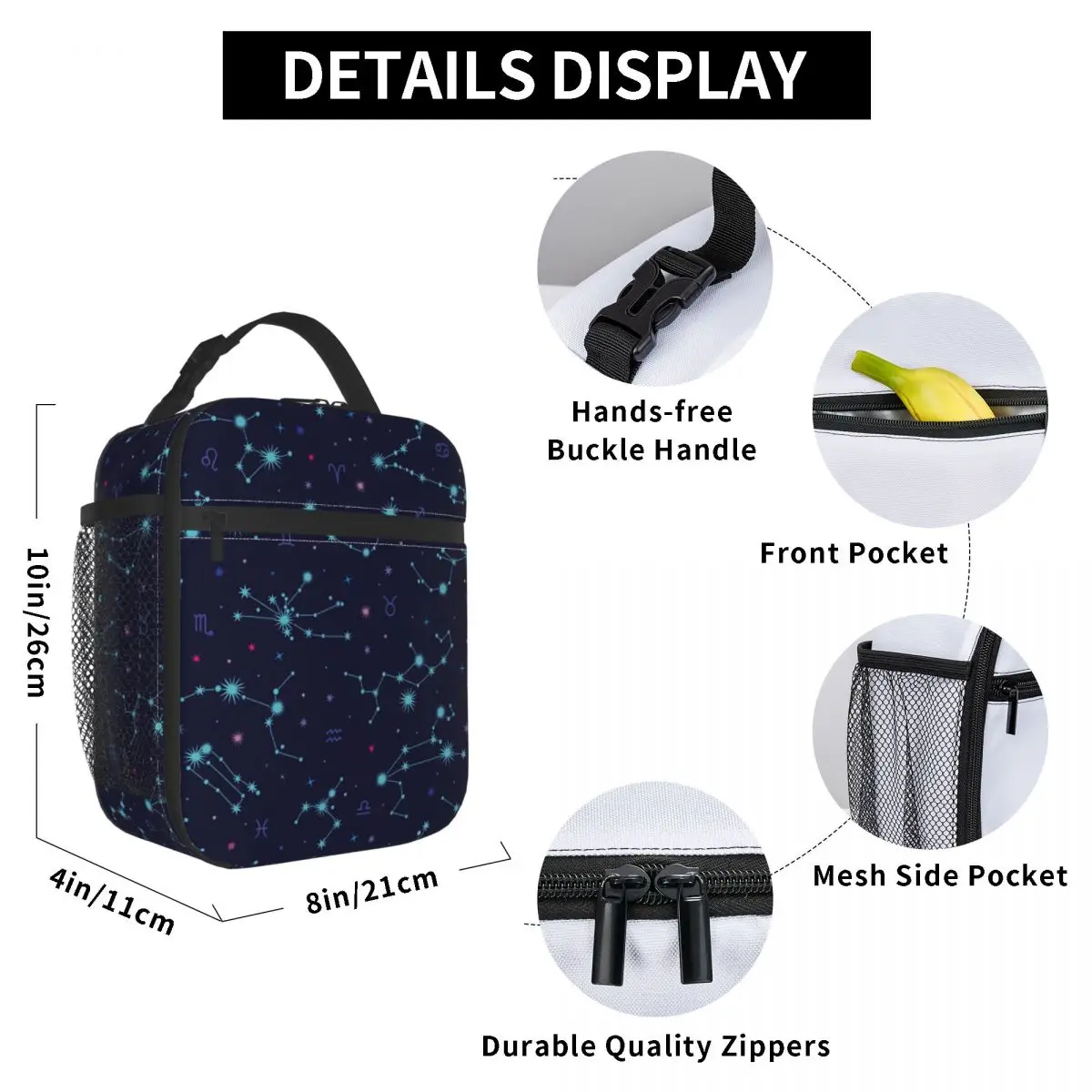 

Zodiac Constellations Lunch Bag for Women Men Large Insulated Lunch Box with Water Bottle Holder and Pockets