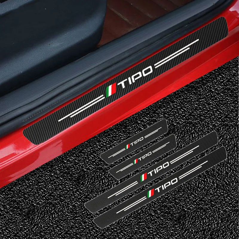 

4pcs Carbon Fiber Car Door Sill Protector Sticker Black For Fiat TIPO Accessories Automobile Decoration Interior Car-Styling