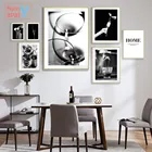 Черно-белое искусство натюрморт жизнь картина бокал вина кофе постер с фасолью винтажное украшение для дома модульная печатная картина на фото