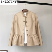 shzq genuine leather clothes womens short sheep skin coat 2021 new spring and autumn personality trend