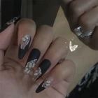 Длинные накладные ногти, 24 шт., с изображением балерины, черных бабочек, наклейки для ногтей, накладные ногти с дизайном, накладные ногти, полные Типсы для дизайна ногтей