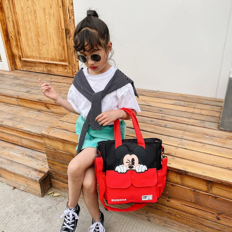 Disney Mickey Minnie Mouse Cartoon Bag Waterproof Nylon Large Capacity Handbag Crossbody Shoulder Bag Girl Boy School Bag.