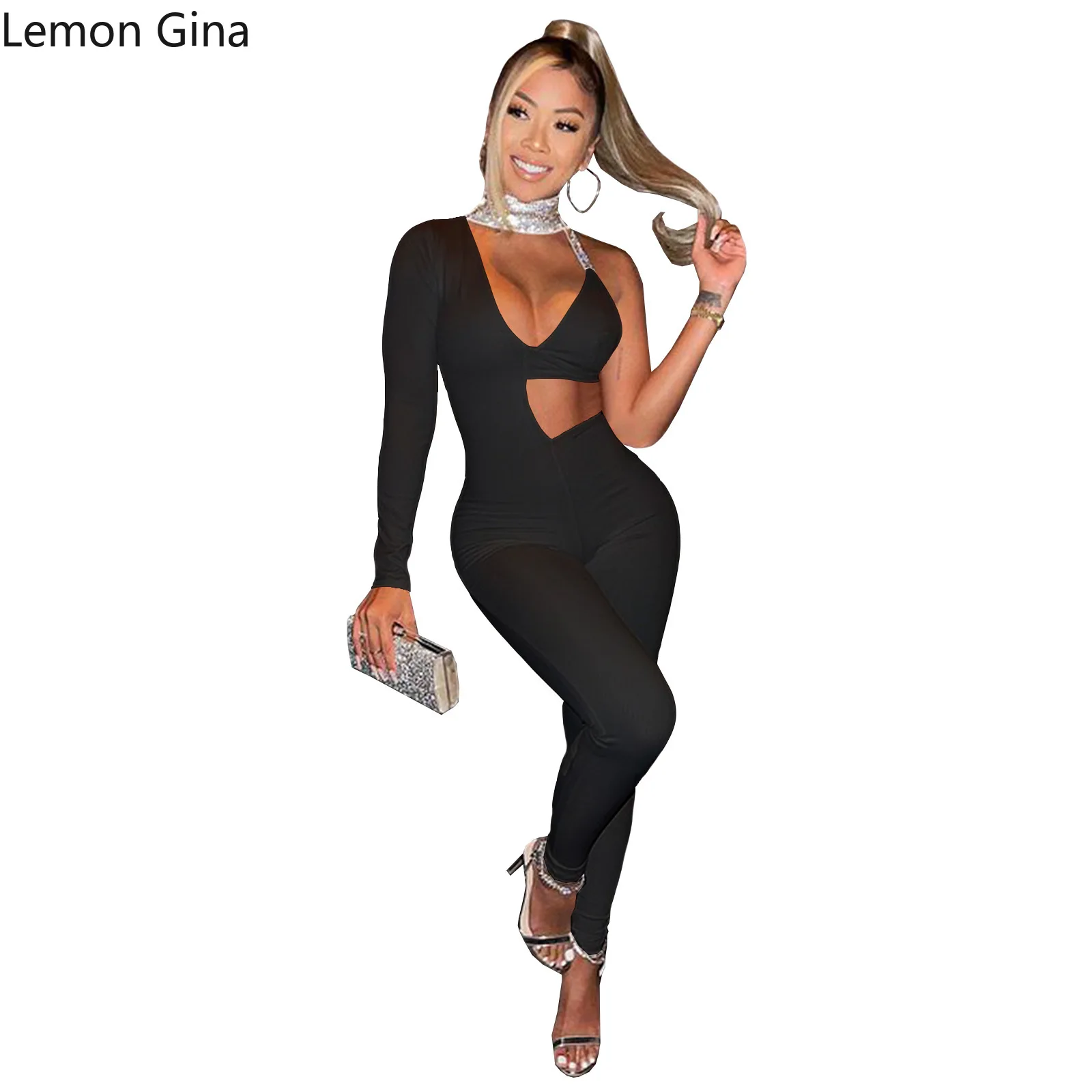 Женский летний сексуальный комбинезон Lemon Gina с контрастными блестками