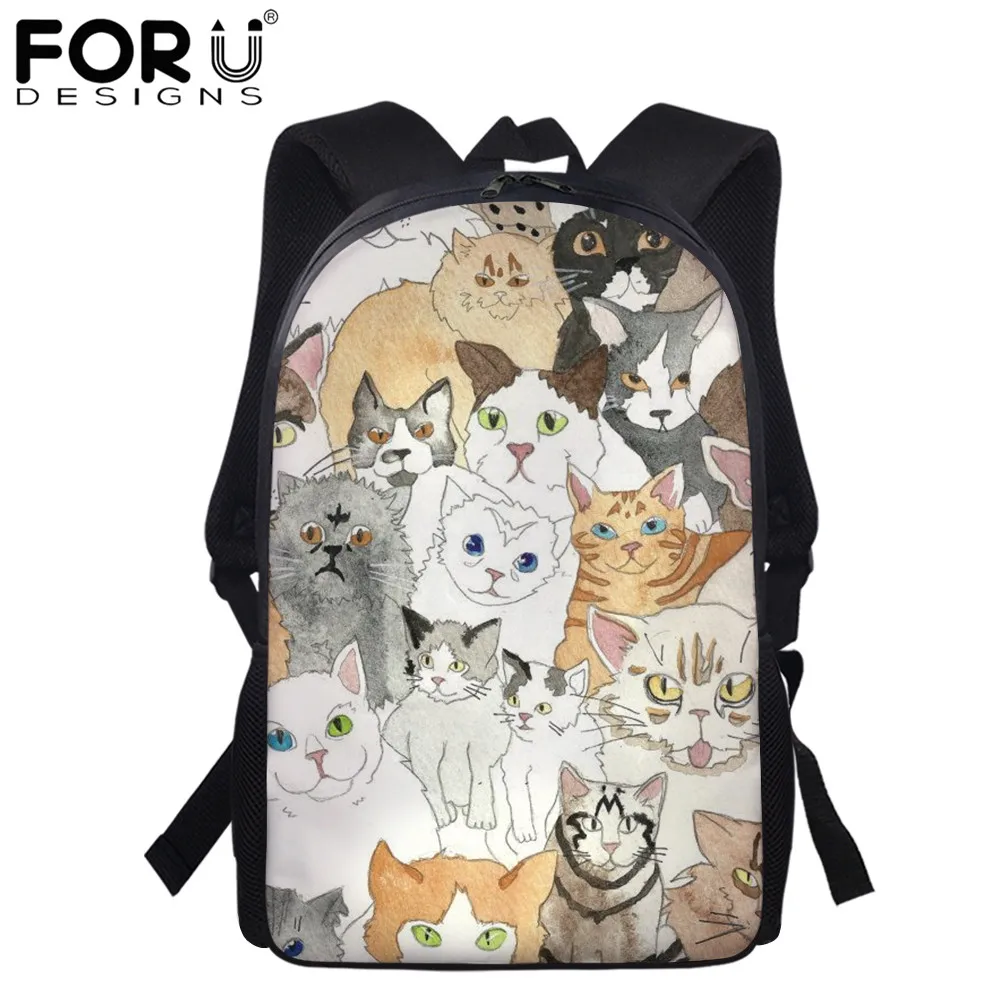 Школьная большая сумка FORUDESIGNS для мальчиков и девочек, большая сумка с милым мультяшным рисунком кота для студентов колледжа, сумки для книг...