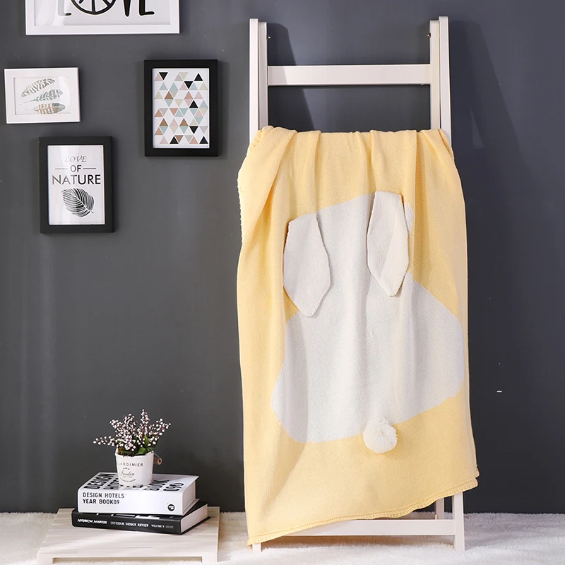 Cute Cotton Knitted Blankets for Children Gray 3D Rabbit Crochet Blanket Throw on The Sofa Soft Kids Bedspreads NarwalDate | Дом и сад