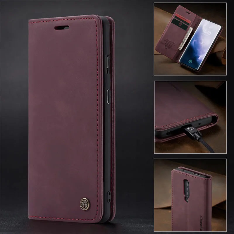 CaseMe Высокое качество Ретро Магнитный Флип-Стенд кожаный чехол для OnePlus 7 Pro кошелек чехол для One Plus 7 чехол для телефона Coque - Цвет: Красный