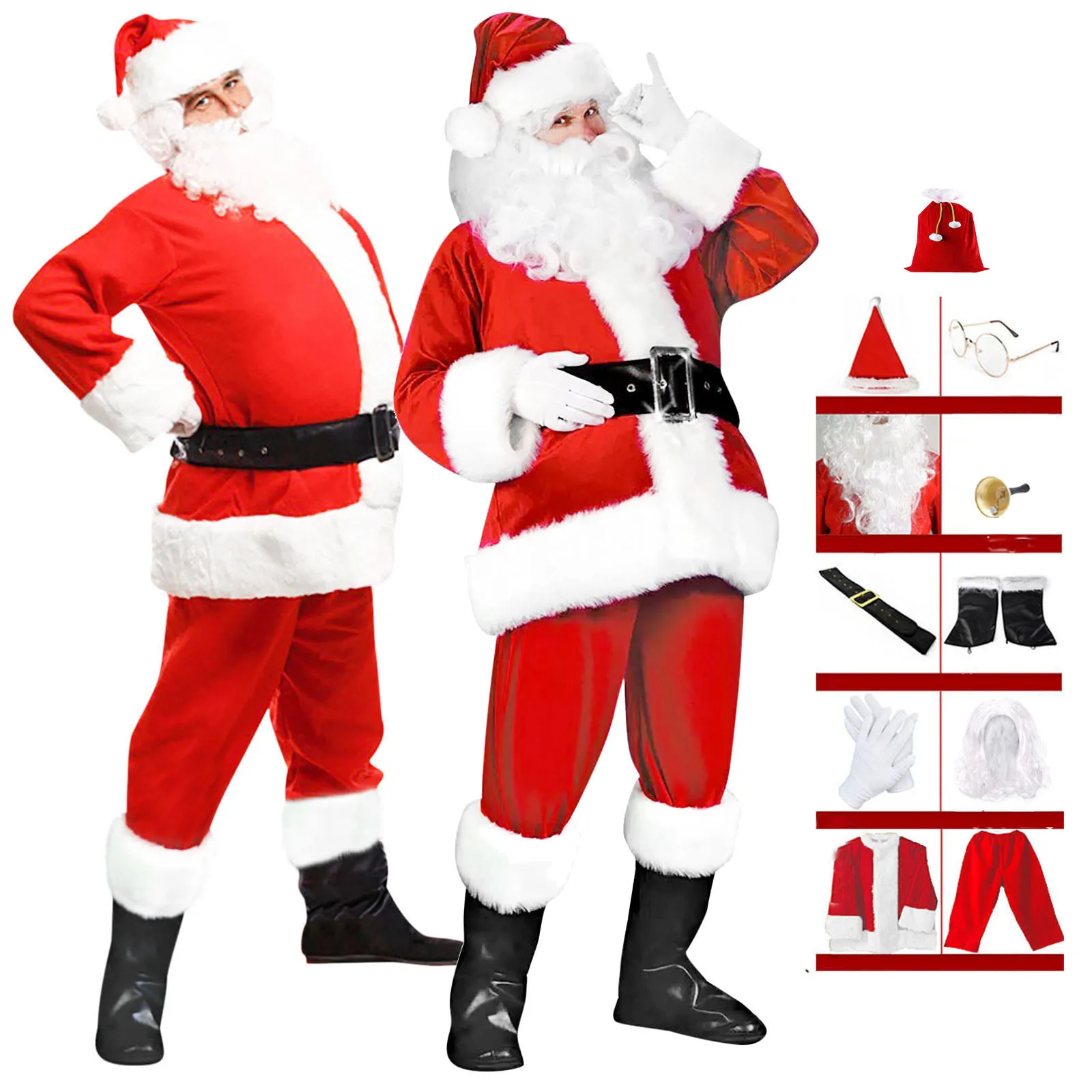 

Рождественский костюм Санта Клауса для мужчин, одежда Санта Клауса для косплея бороды, маскарадный костюм на Рождество, мужской костюм для ...