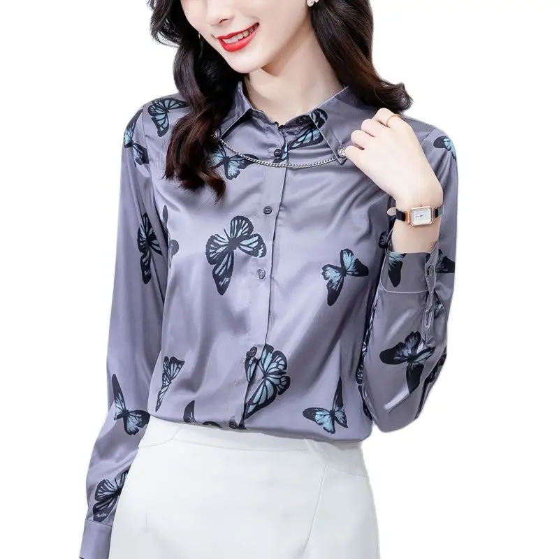 Женская шелковая рубашка с цветочным принтом элегантная офисная блузка в стиле