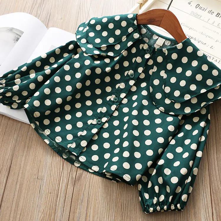 Блузка детская в горошек с длинным рукавом отложным воротником Корейском стиле