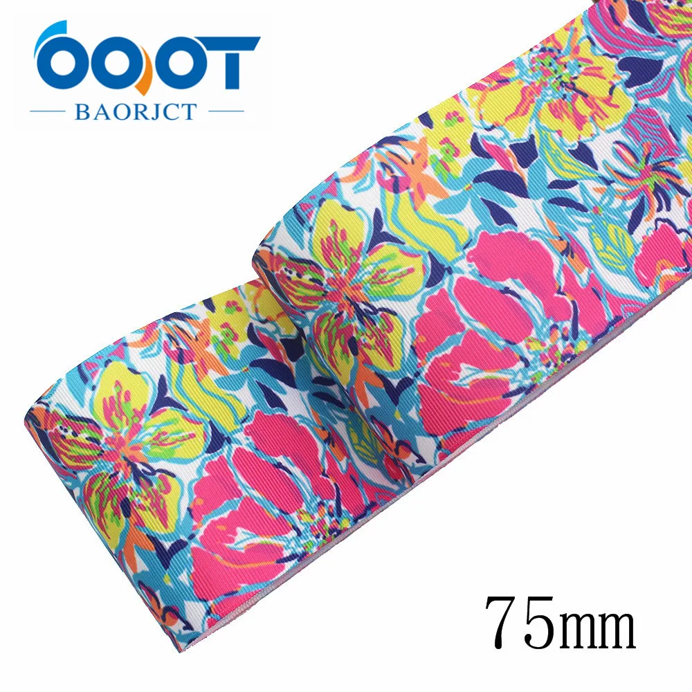 

I-191029-2467,10yards 75mm Cartoon flower Thermal transfer Printed grosgrain Ribbons,Clothing DIY handmade materials