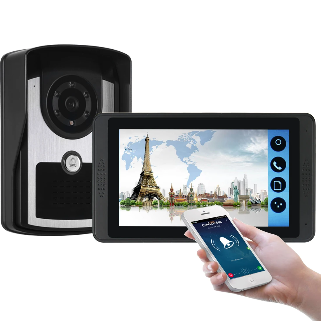 

7'' WiFi Video Doorbell Capacitive Touch Screen Wired Photo Phone Remote Control Night Home Intercom Security Camera Apartment