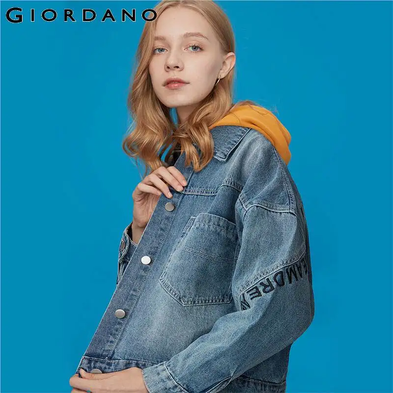 Giordano женские куртки из 100% хлопка с принтом букв джинсовая куртка женская