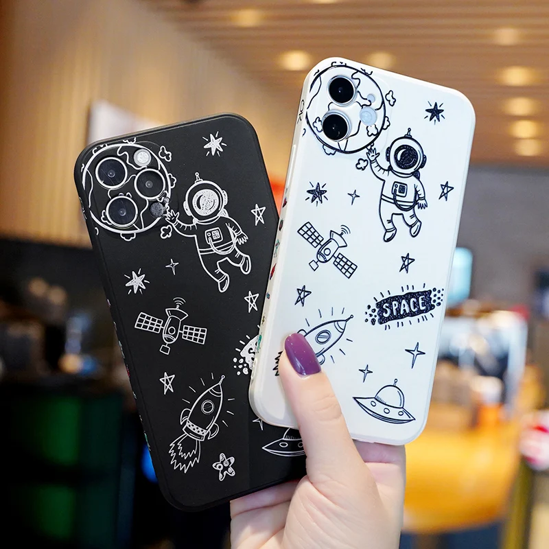 

Cute Cartoon Astronaut Case For iPhone 12 13 Mini 11 Pro Max X Xs Xr 6 6s 7 8 Plus SE 2 Space Pattern Soft TPU Shockproof Cover