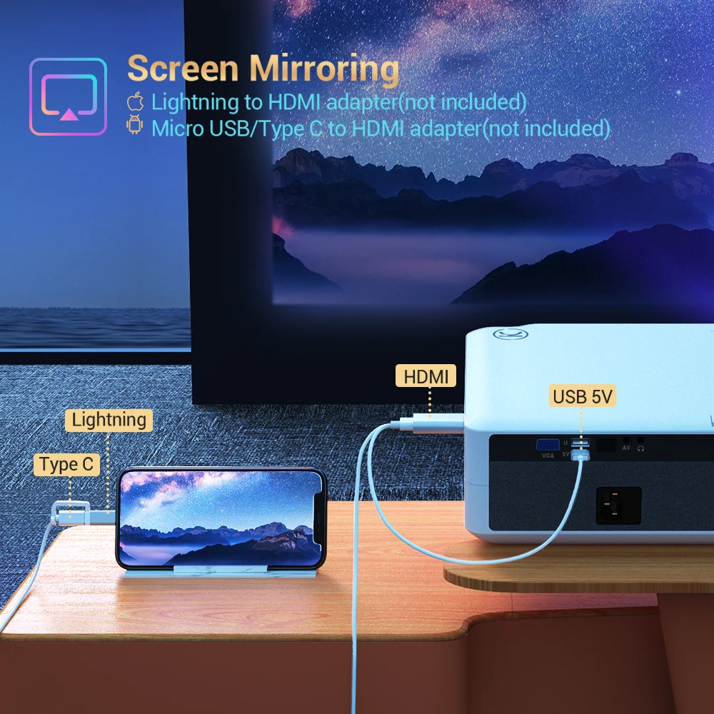 Vankyo HDMI проектор Native 1080P 300 &quotсветодиодный ± 45 ° Keystone совместим с ТВ палкой