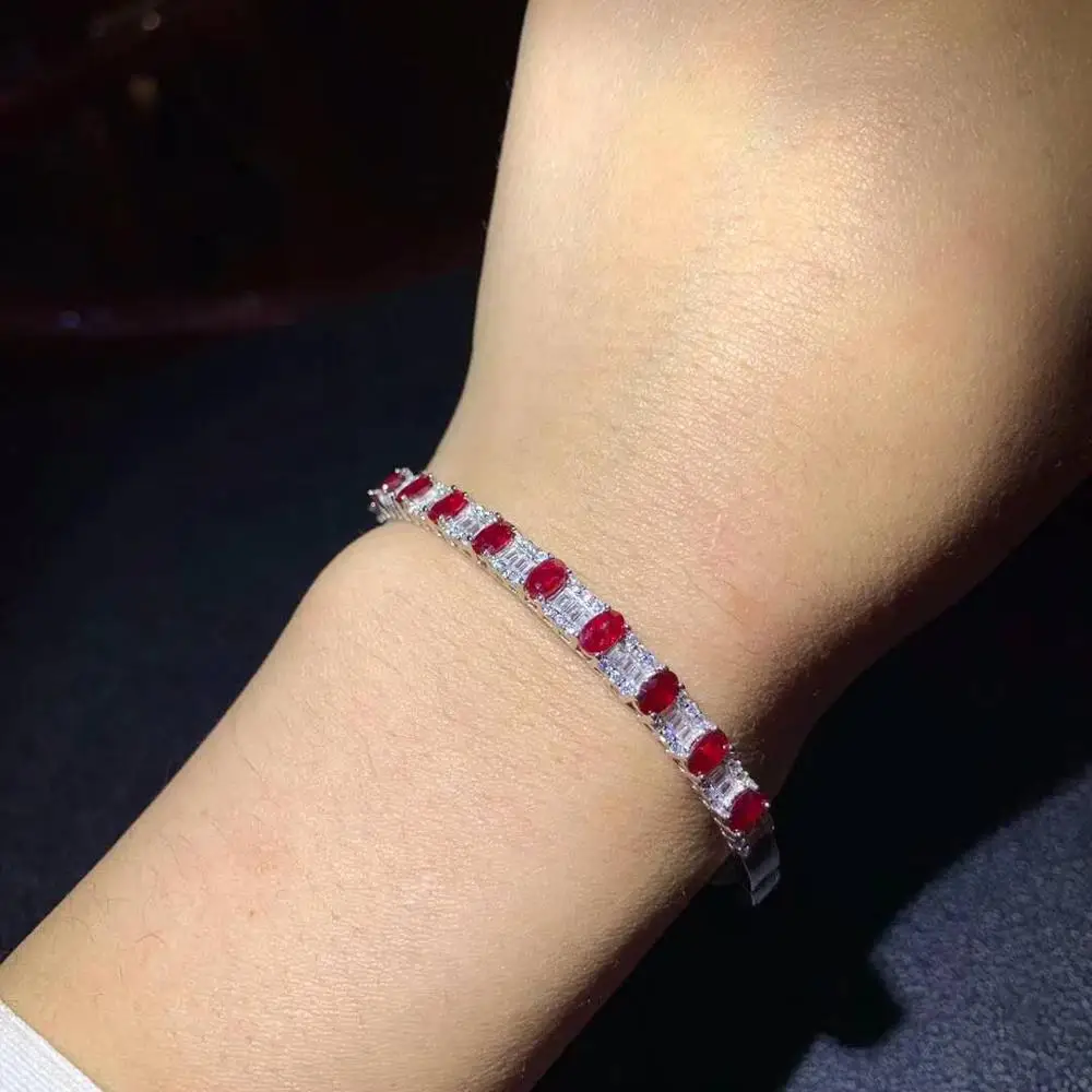 Стихийных бедствий и реальные рубиновый браслет твердый S925 стерлингового
