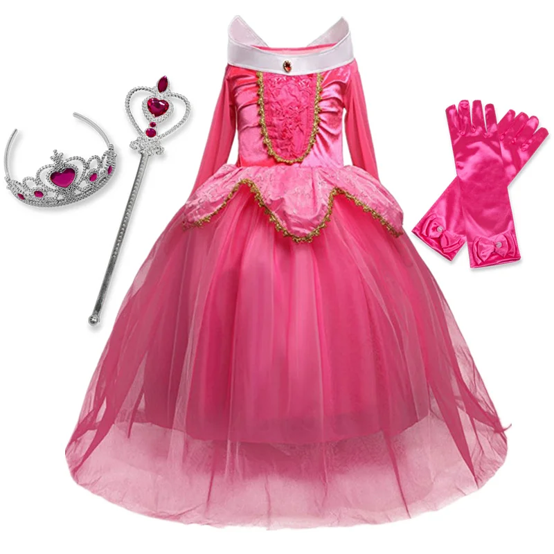 

Girls Princess Fancy Dress Up Children Aurora Cinderella Sleeping Beauty Belle Cosplay Costume Kids Halloween Birthday Clothing