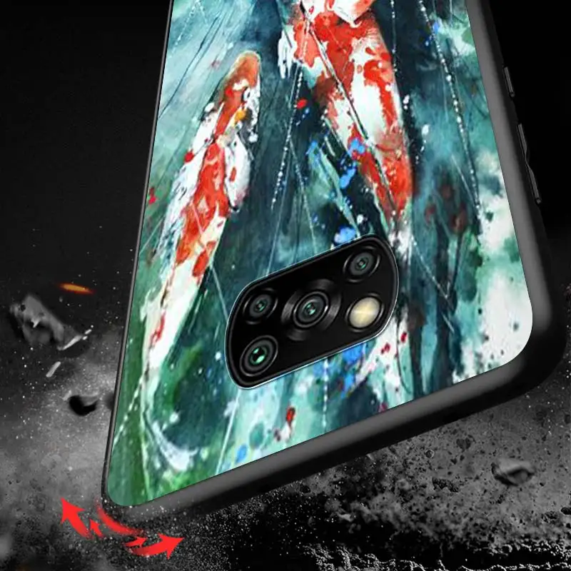 

Chinese Koi Fishes For Xiaomi Redmi K30 K30S Mi 10T Lite Pro Poco X3 NFC X2 M3 M2 F2 Pro C3 F1 Soft Black Phone Case