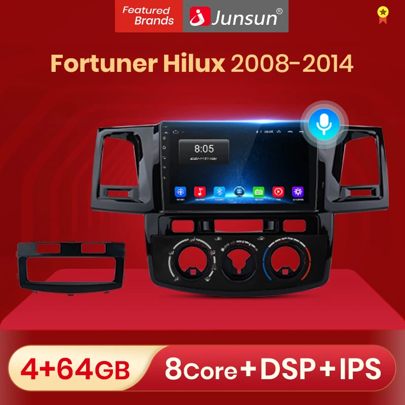 Автомагнитола Junsun V1 pro 2 ГБ + 32 Android 10 для Toyota Fortuner Hilux AN50 AN60 Revo Vigo 2008 2014