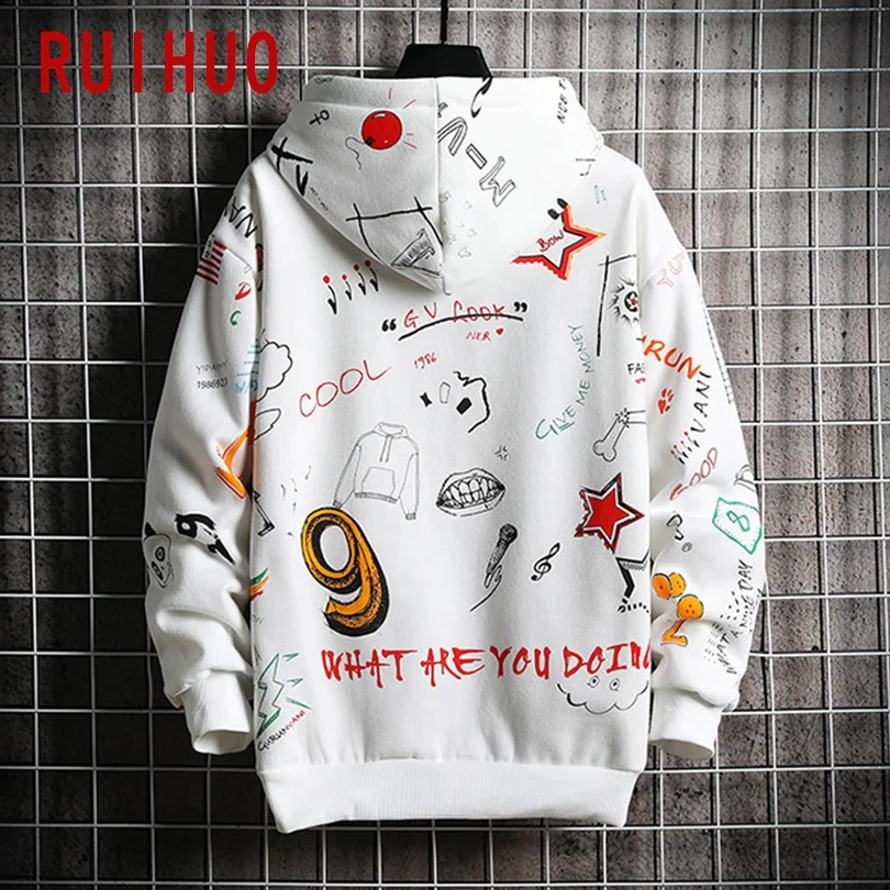 RUIHUO Харадзюку толстовка с капюшоном Мужская одежда мужские толстовки в стиле хип