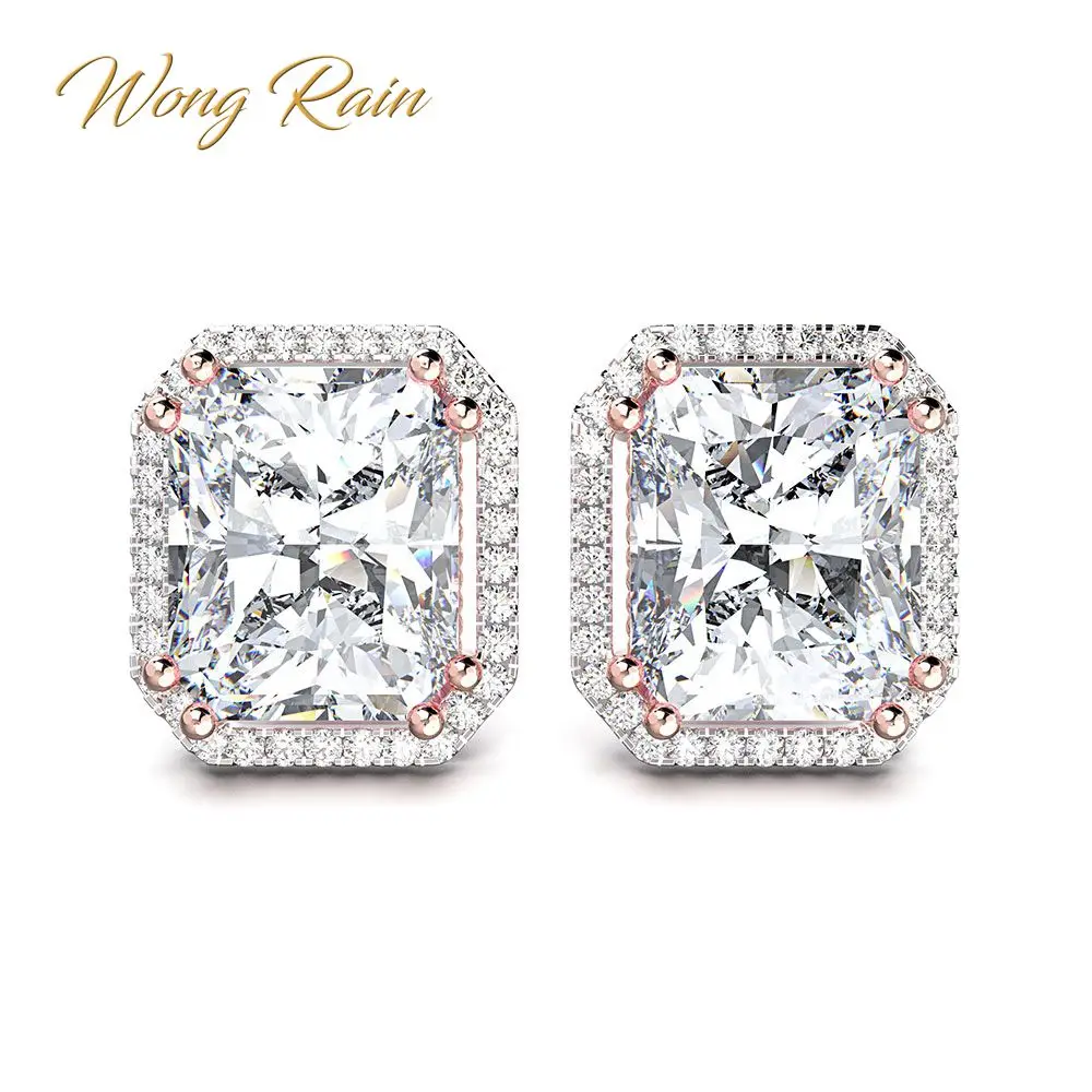 Серьги гвоздики Wong Rain из 100% серебра с узором моисанита серьги белого золота
