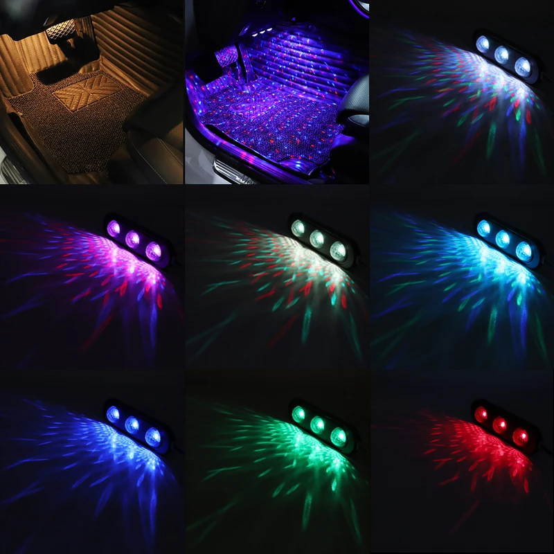 

4pcs Car LED Starry Foot Light USB Atmosphere Ambient DJ Mixed Colorful Music Rhythm Sound Voice Control Laser Lamp