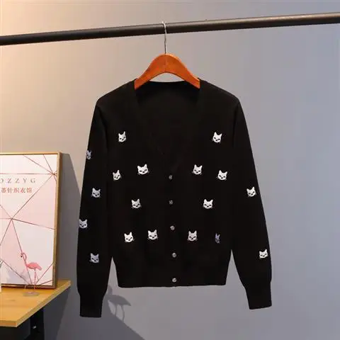 

2021 Spring and Autumn Knitwear Women's V-neck Jacket Cotton Slim Fit Air Conditioned Shirt Short Top