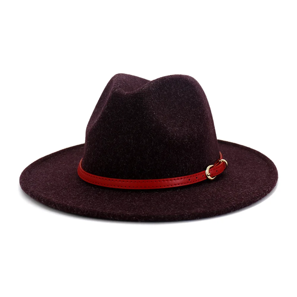 

Men Women Wool Red Belt Wide Brim Felt Jazz Fedora Hats British style Trilby Party Formal Panama Cap Dress Hat Wholesale