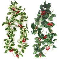2 pcs christmas garland for holiday decoration 5 75ft easter garland winter red berries holly leaves garland