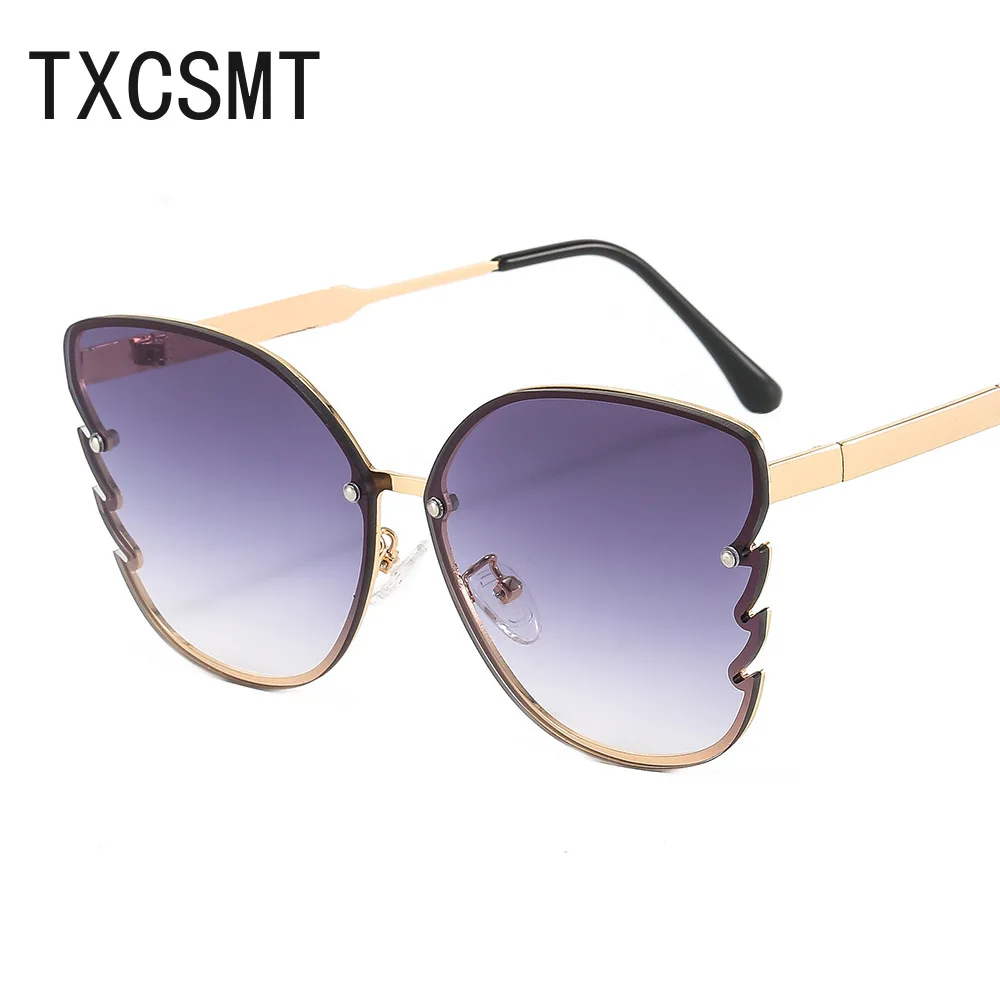 

Очки солнцезащитные женские без оправы, модные роскошные брендовые Дизайнерские Большие винтажные солнечные очки в стиле панк, UV400