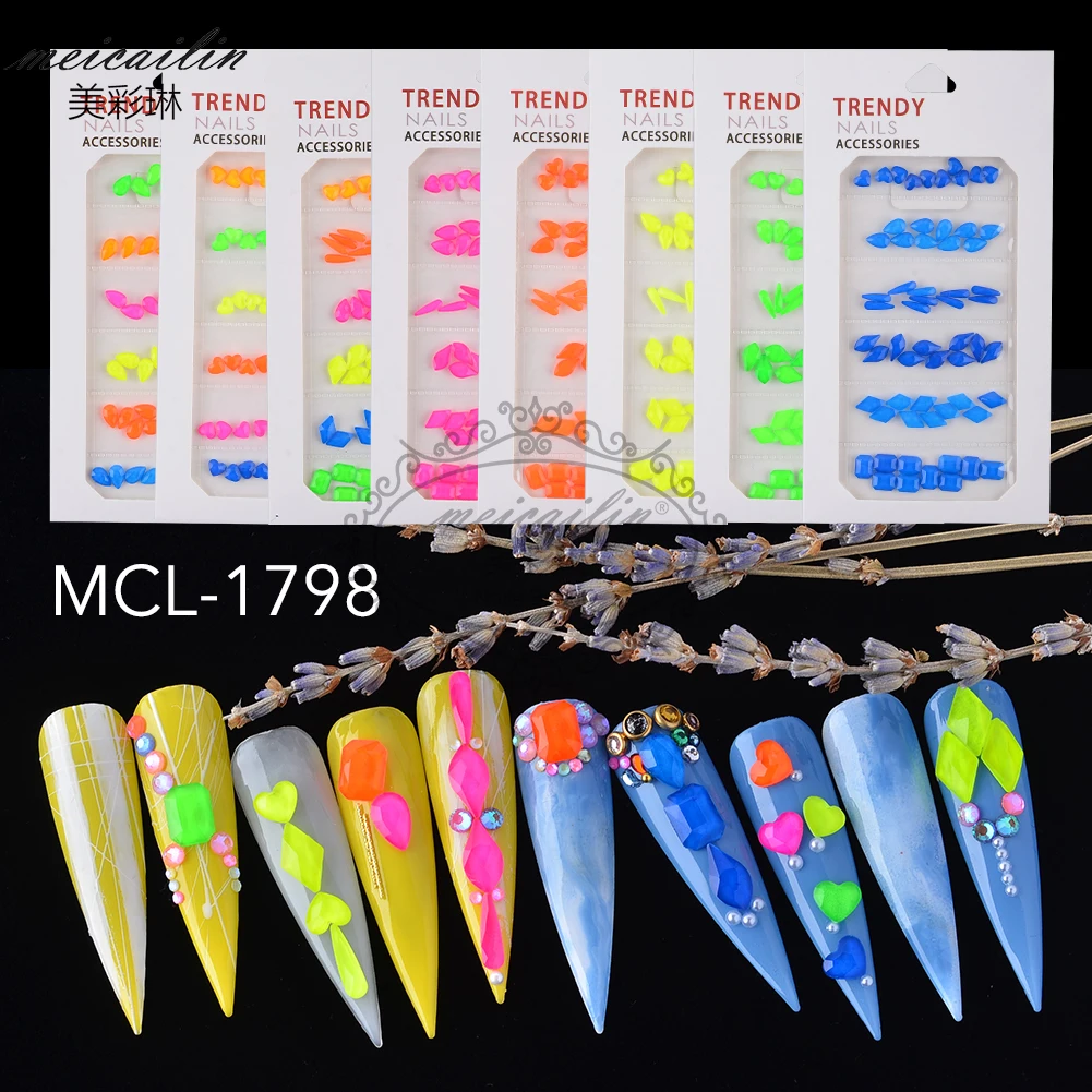 

60pcs Multi Shape Crystal Fluorescence Nail Art Rhinestones Decorations Glitter Acrylic Glass Gems 3D Manicure Accessory Tool