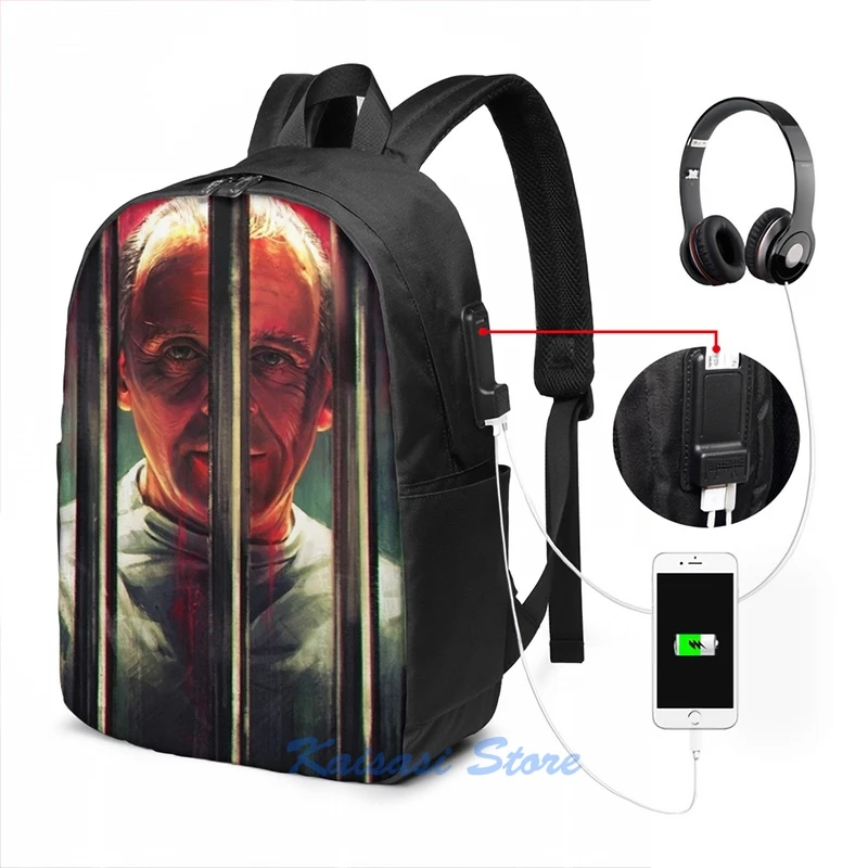 Забавный рюкзак с графическим принтом Ганнибал Lecter USB зарядкой школьные ранцы