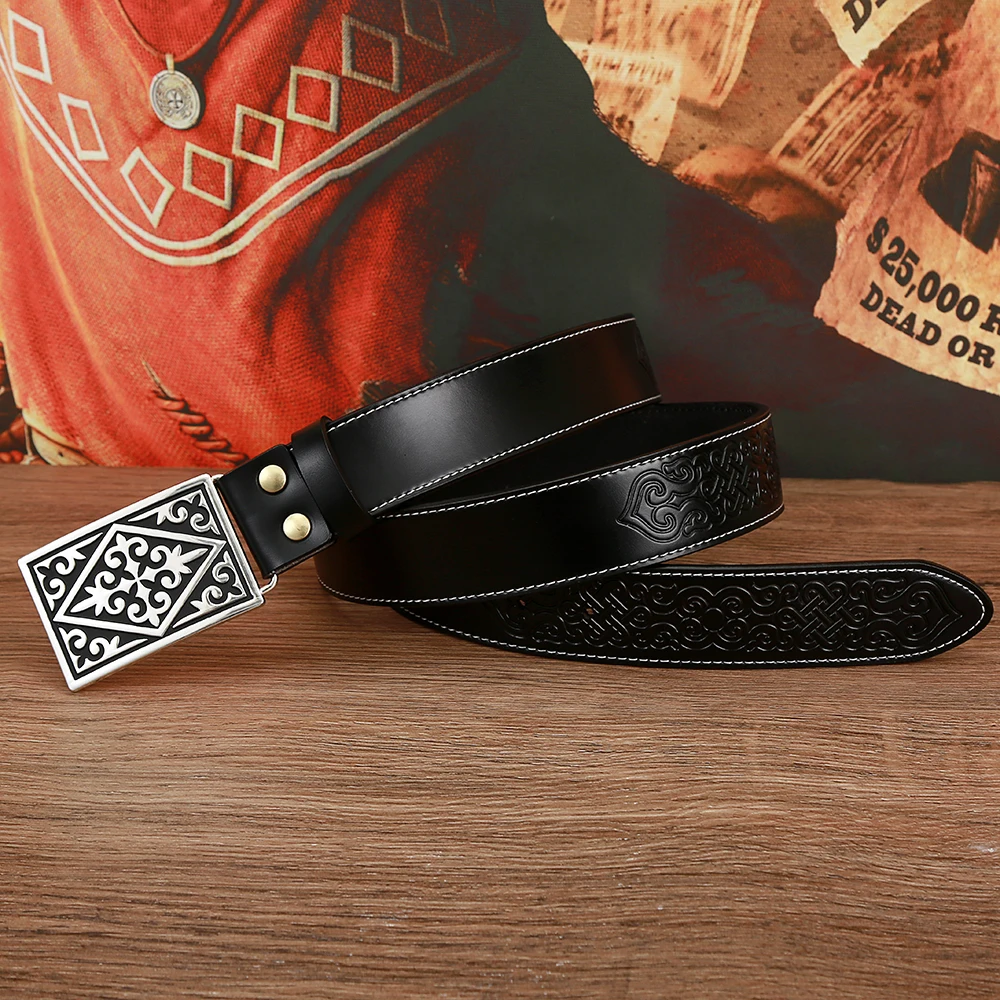 Western cowboy zinc alloy pattern belt buckle leather belt men's gift