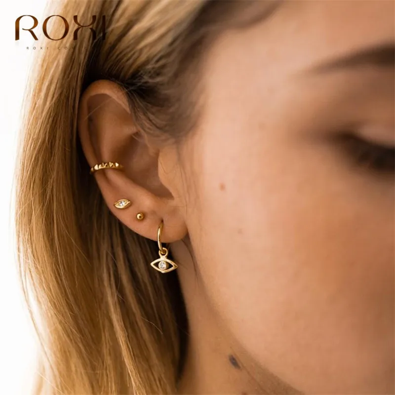 Женские маленькие серьги гвоздики ROXI из 100% серебра 925 пробы с маленькими полыми