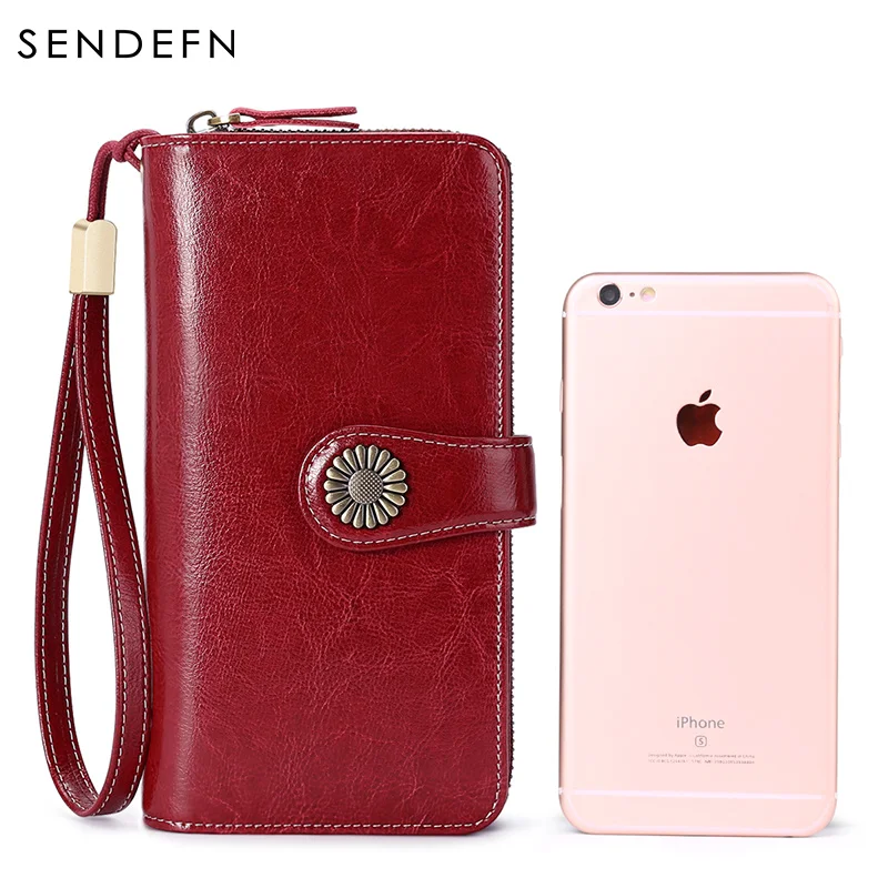 Женский Длинный кошелек из спилка SENDEFN на молнии с ремешком для монет и денег