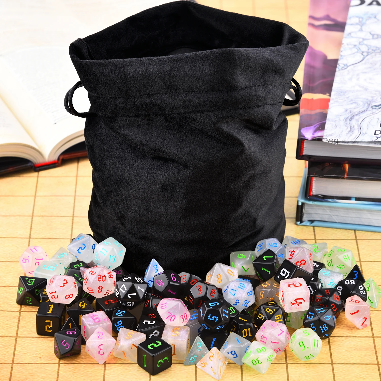 Переливающиеся блестящие 7 наборов многогранных 7-Die игральных костей с сумкой