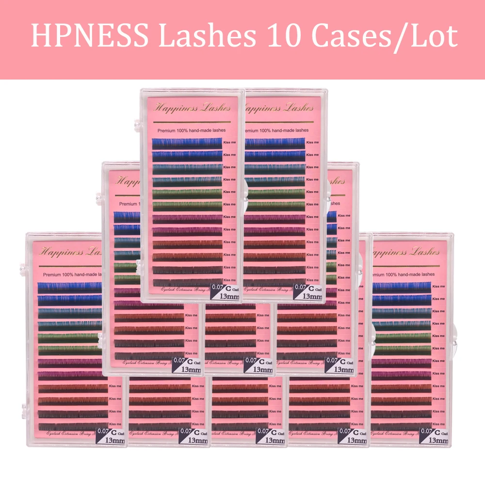 

Мягкие радужные накладные ресницы, 6 цветов, 10 лотков/партия, 0,07 C/D, изгиб, Классические ресницы, 100% ручная работа