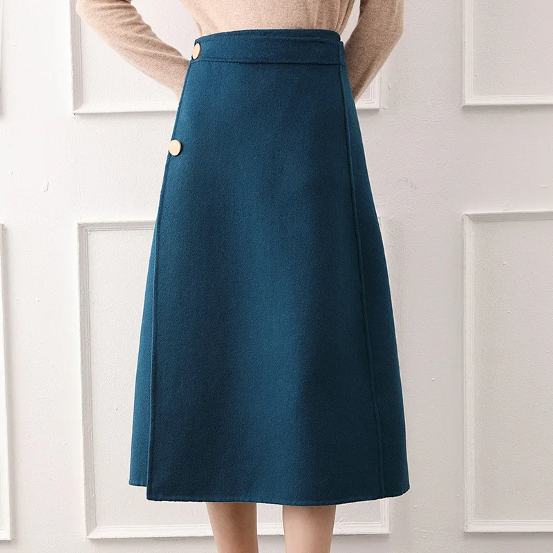 Women Elegant OL Skirt Ladies A-line Woolen Skirt Plain Fashion Party Office Skirts Solid High Waist Skirts