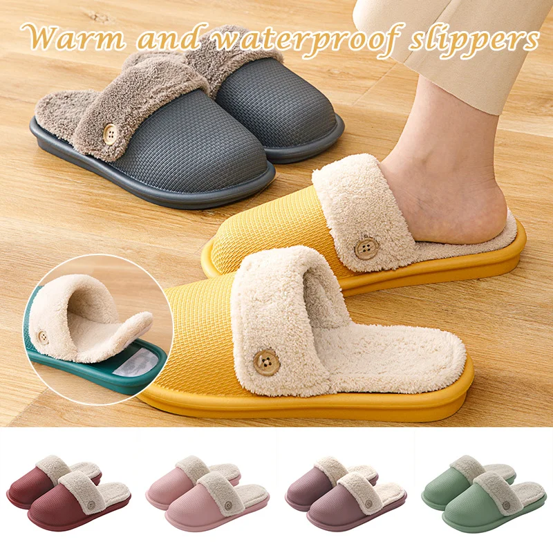 

Autumn Winter Cotton Slippers Women Men Fleece Lined Water Resistant Non-Slip Removable Lining Indoor Home Slippers Best