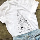 Женская хлопковая футболка с коротким рукавом и надписью Merry Christmas, футболка с котами из мультфильмов
