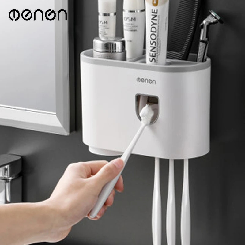 MENEN Automatic Toothpaste Squeezing Set Wall-mounted Household Non-perforated Bathroom Toothbrush Holder LF71013