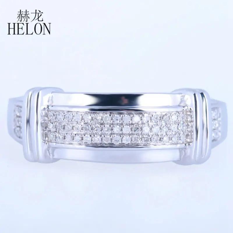 HELON Solid 10K белое золото Pave 0.25ct подлинное натуральное бриллиантовое мужское обручальное свадебное кольцо модные вечерние мужские ювелирные изделия кольцо