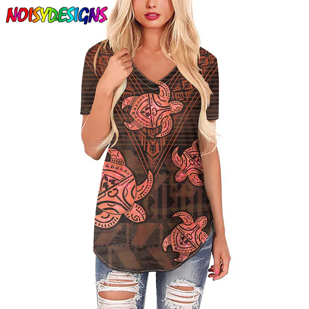 

NOISYDESIGNS Women Tshirt Loose Casual Traditional Tribal Turtle Print Short Sleeve Summer Short T-Shirts Plus Size Ropa Mujer