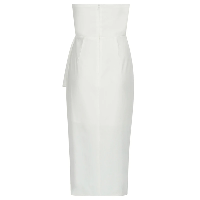 Женское платье без бретелек Max Spri летнее с разрезом и рукавов украшенное листьями