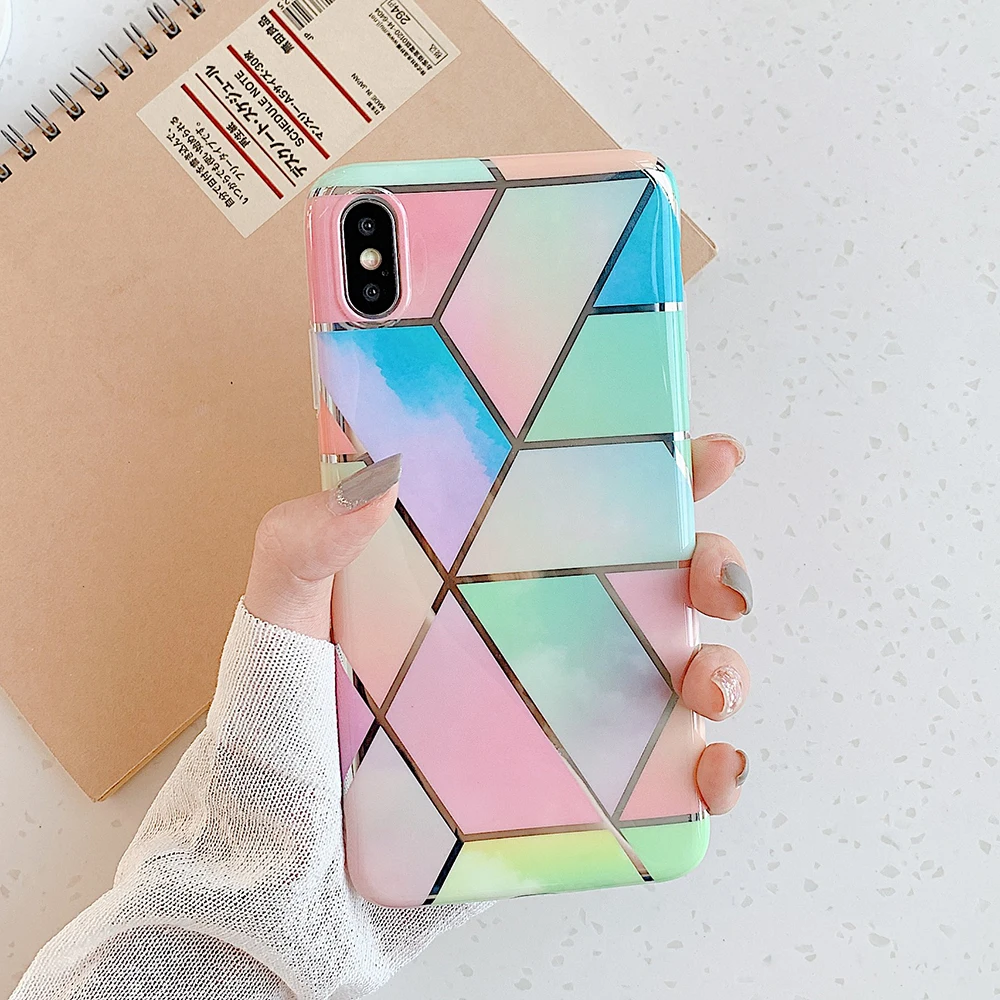 Чехлы для телефонов с геометрическим мрамором для iPhone 6, 6s, 7, 8 Plus, X, XR, XS, 11 Pro, мягкая Гальваническая задняя крышка, чехол - Цвет: e